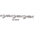 Silver stainless steel heart link chain with twist knots, 12.5mm height dimension - Steel Silver Heart Link Chain 6.2mm