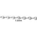 Polished silver stainless steel coffee bean chain with 7.5mm wide links for DIY jewelry - Steel Silver Coffee Bean Chain 7.5mm