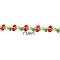 Pulsera de cadena dorada con dijes de cerezas rojas de 7,5 mm de altura - 7.5MM / Color Oro 18K Cadena Cereza Roja