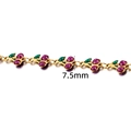 Cadena dorada con colgantes de cereza brillantes en color púrpura y hojas verdes - 7.5MM / Color Oro 18K Cadena Cereza Púrpura
