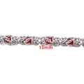 10mm stainless steel byzantine chain with red beads for DIY hip hop jewelry making - Steel Color Red Inlaid Dragon Bone Chain 10mm