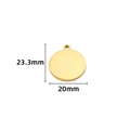Polished 20mm round gold stainless steel disc pendant with measurements displayed - 20mm / 18K Gold