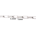 Silver stainless steel paperclip chain DIY jewelry link measuring 15mm by 5.5mm - Rectangular Link / 5.5mm / Steel