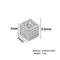 Solid square stainless steel cube pendant with textured circles for DIY jewelry making - 7x7x9.8mm / Steel