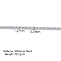 Detailansicht der 3,7mm silbernen Edelstahl-Panzerkette mit Größenangaben und Maßen - Stahlfarben Geschlossene Curb Kette / 3.7mm