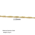 Golden 2.35mm stainless steel water wave chain necklace with detailed size and weight specs - 18K Gold Color (2.35mm)