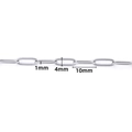 Close-up of 4mm x 10mm flat oval paperclip chain links for DIY jewelry making - 1x4x10mm
