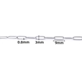Flat oval paperclip chain in silver stainless steel with 9mm by 3mm links for DIY jewelry - 0.8x3x9mm