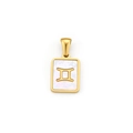 Golden Gemini zodiac necklace pendant with white mother of pearl inlay and rectangle frame - Gold Gemini Zodiac
