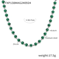 Green zircon tennis necklace in silver titanium steel with adjustable extension chain - Steel Color Green Zircon Necklace