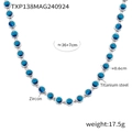 Silver titanium steel necklace with deep blue 6mm zircon stones and PVD 18K gold plating - Steel Necklace Blue Zirconia