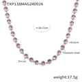 Pink zircon tennis necklace in silver titanium steel with adjustable extension chain - Steel Necklace Pink Zirconia