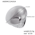 Anello spesso in acciaio inossidabile argento con incisione a foglia sul lato - US 6 / Colore acciaio
