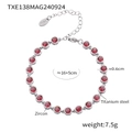 Silver titanium steel bracelet with red round zircons and adjustable lobster clasp - Silver Red Zircon Bracelet