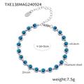 Silver color titanium steel bracelet with blue round zircon stones and extension chain - Steel Bracelet Blue Zirconia