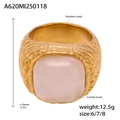 Macro detail of braided gold stainless steel ring with square pink crystal stone - US 6 / Natural Rose Quartz Gold (A620)