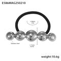 Élastique à cheveux avec cinq perles graduées en acier inoxydable poli couleur argent - Style à Cinq Perles (E586) / Acier