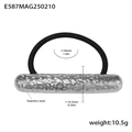 Élastique à cheveux en acier inoxydable argenté avec nœud texturé et bande noire souple - Style Barre Martelée (E587) / Acier