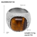 Rugged stainless steel signet ring with square tiger's-eye stone and woven texture - US 6 / Natural Tiger Eye Steel Color (A620)