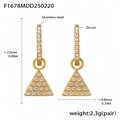 Golden stainless steel triangle earrings inlaid with zircon stones for women - Gold Triangle Style (F1678)