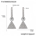 Silver stainless steel earrings with triangle zircon pendants and dimension details - Steel Color Triangle Style (F1678)