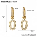 Gold plated stainless steel hoop earrings with pavé zircon oval drops - Gold Large Oval Style (F1680)