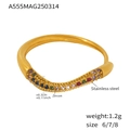 Vergoldeter Edelstahlring in Wellenform mit bunten Zirkoniasteinen - US 7 / Gold Bunt Zirkon Stil