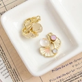 Golden and pink enamel ginkgo leaf pendants with three colorful embedded gemstones - Ginkgo Leaf Pendant with Rhinestones (1#)