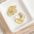 Enamel ginkgo leaf charm with crystals for DIY jewelry making in vintage style - Yellow and White Enamel Ginkgo Leaf Pendant (3#)