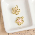 Pink resin flower charms with gold alloy frame and white pearl accent for DIY jewelry - Pink Flower (4#)