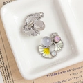 Ginkgo leaf pendant in silver alloy with white and yellow enamel and crystal accents - Two-Tone Yellow White Ginkgo Leaf Pendant with Rhinestones (5#)