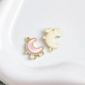 Mond-Anhänger in Rosa mit Goldbeschichtung und Perlen für individuellen DIY Schmuck - 7# (Rosa Emaille Mond mit Strass Perle Gold)