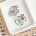 Silver ginkgo leaf charm with colorful crystals and gradient oil drip for jewelry DIY - Yellow-Green Gradient Ginkgo Leaf Pendant with Three Stones (6#)