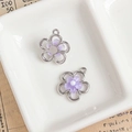 DIY lila Blumenanhänger in Silberrahmen mit Kunstperle für Halskettenherstellung - Hellviolette Silberne Basis Blume (7#)