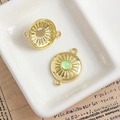 Golden alloy sunburst charm connector with green opal stone inlay for DIY jewelry - Gold Sunburst Connector with Light Green Opal (7#)