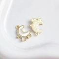 Goldener Mondsichel-Anhänger mit weißem Email und Perlen für DIY-Schmucksets - 9# (Weiß Mond mit Strass Perle Gold)