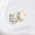 Goldener Mondanhänger mit blauem Emaille-Inlay und weißen Perlen für DIY-Schmuck - 10# (Hellblau Mond mit Strass Perle Gold)