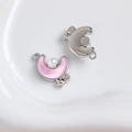 Mond- und Sternanhänger aus rosa Emaille mit Perle für DIY-Schmuckherstellung - Silberne Basis Rosa Emaille Mond mit Perle und Stern (10#)