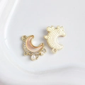Goldener Mondsichel-Anhänger mit rosa Emaille und Kristallen für DIY-Schmuck - 11# (Hellrosa Mond mit Strass Perle Gold)