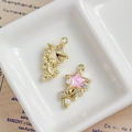 DIY jewelry charm with pink resin star and faux pearl accents in a golden star frame - Shooting Star Pentagram Design (10#)