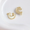 Goldener Mondanhänger aus Legierung für DIY-Schmuck mit kleinem Hasen und Perleneinlage - Goldener Mond mit Weißer Perlenstruktur und Hase (11#)