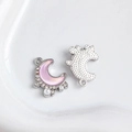 Silberner Mondanhänger mit lila Harzinlay, Strass und Perlen für DIY-Schmuckherstellung - 14# (Hellviolett Perlmutt Mond mit Strass Perle Silber)