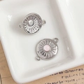 Silver flower jewelry connector with pink resin center and textured sunflower sun pattern - Silver Sunburst Connector with Pink Gemstone (13#)