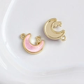 Anhänger in Mondform in Rosa und Gold mit 3D-Hasen-Detail für DIY-Schmuckherstellung - Goldene Basis Rosa Mond mit Hase (14#)