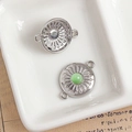 Silver daisy flower jewelry connector with green gemstone for DIY bracelets - Silver Sunburst Connector with Light Green Opal (14#)