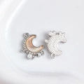 Silberner Mondanhänger mit Perleneinlage und Strass für die DIY-Schmuckherstellung - 16# (Hellorange Perlmutt Mond mit Strass Perle Silber)
