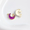 Goldener Mondanhänger mit lila Glitzerharz und süßem Tiermotiv für DIY-Schmuckstücke - Goldene Basis Lila Glitzermond mit Hase (15#)