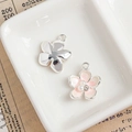 Rosa Emaille-Blumenanhänger mit Perlen und Silberanhänger für DIY-Schmuckherstellung - Rosa-Weiße Silberne Basis Blume mit Perle Strass (15#)