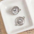 Silver flower jewelry connectors with white faux pearl and sunburst texture - Silver Sunburst Connector with Artificial Pearl (15#)
