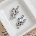 Silver star pendant with iridescent stone and white pearls for DIY jewelry making - Silver Iridescent Star Design (16#)